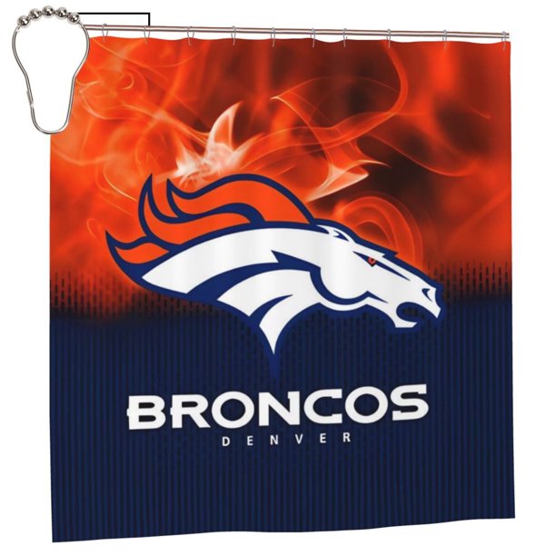 Cortina de ducha de secado rápido impermeable para baño Broncos, cortina de ducha con ganchos, decoración de fútbol americano, juego de cortinas de ducha para baño, plancha de 72 x 72 pulgadas