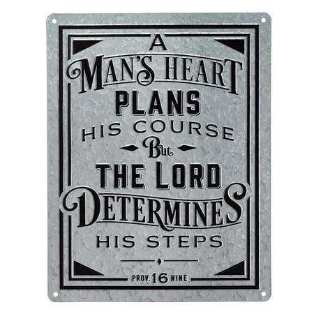 Christian at Gifts Wall Art Home Décor A Man’s Heart – Proverbs 16:9 Bible Verse Inspirational Wall Plaque Vintage Metal 14 x 18 Inches