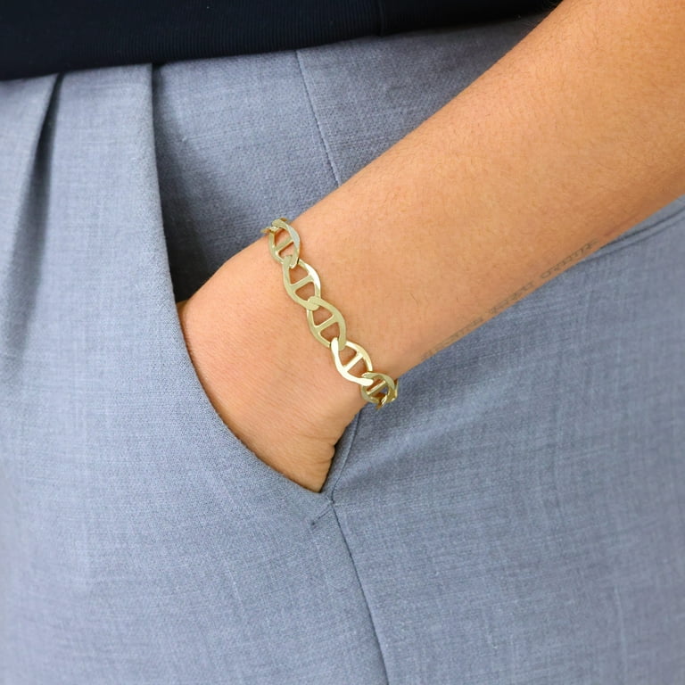Nuragold 10k Real Yellow Gold Solid Mariner 9mm Chain Anchor Link