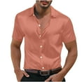 thumbnail image 3 of QIUOMBBP Plus Size Cargo Shirts for Men Short Sleeve Solid Button Down Tees with Multi Pockets Loose Casual Comfy Summer Outdoor Tshirts Rose Gold S, 3 of 9