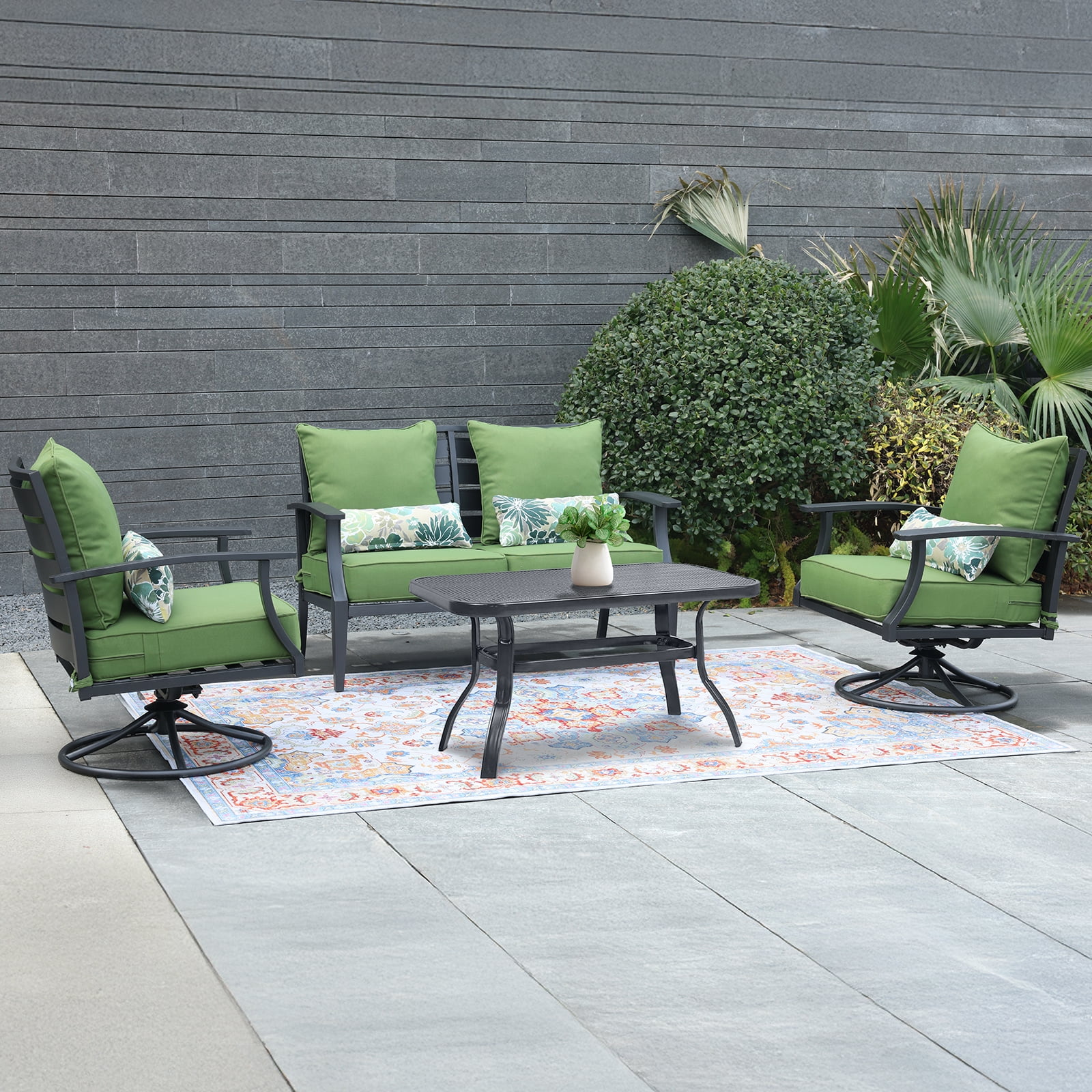 Aoodor 24'' x 24'' Outdoor & Indoor Deep Seat Cushion Set, furniture pillows and cushions, Olefin Fabric Slipcover and Sponge Foam (Set of 2 Seats, 2 Backs, 2 Lumbar Pillows) - Green