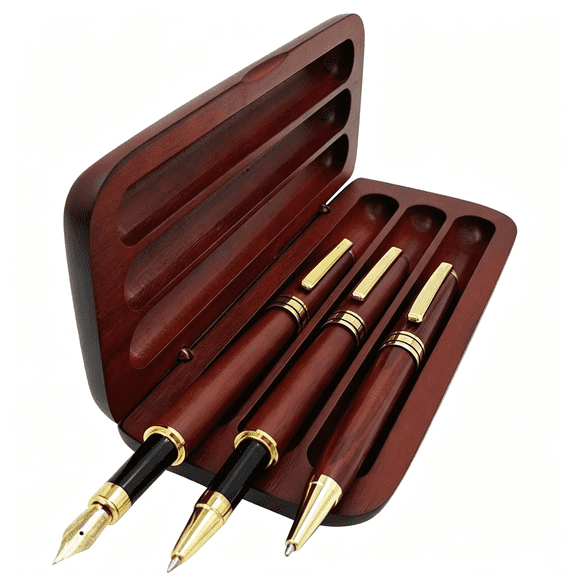 CCOCC 3 Pcs Wooden Pens Set with Gift Case/ Writing Fountain Fancy Ballpoint Pen ,Promotional Business Designer Pens|Wood Fountain Pen