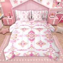 Manfei Southwestern Aztec Geometric 7-Piece Twin Bedding Sets,Rustic Western Boho Bedding Comforter Set,Pink White Sheet Sets For Adult,Ultra Soft Home Decor Reversible