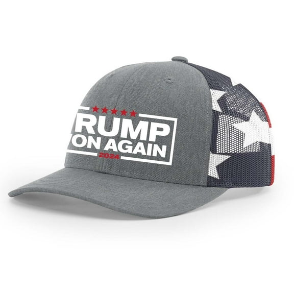 Trenz Shirt Company Trump Hat Trump Won Again 2024 Mesh Back Embroidered Trucker Hat, Heather Grey/American Flag
