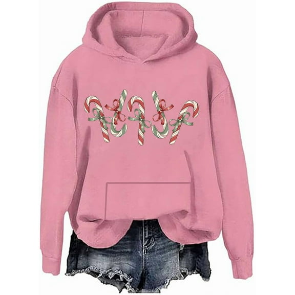 Candy Cane Christmas Hoodie Candy Lover Christmas Sweatshirts Xmas Graphic Print Long Sleeve Shirts