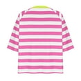 thumbnail image 3 of CLOISE Womens Blouses Fall Cute Striped Shirts Crewneck 3/4 Sleeve Raglan Blouses Oversized Knit Colorblock Basic Tees Flowy Clothes Hot Pink 2XL, 3 of 4