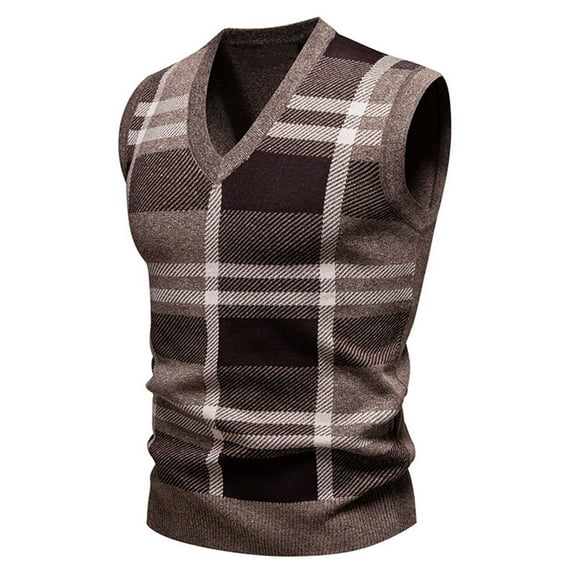 ZCFZJW Mens Casual Argyle Sweater Vest Lightweight Casual Slim Fit Basic V-Neck Sleeveless Pullover Knitwear Vests Tops Coffee XL