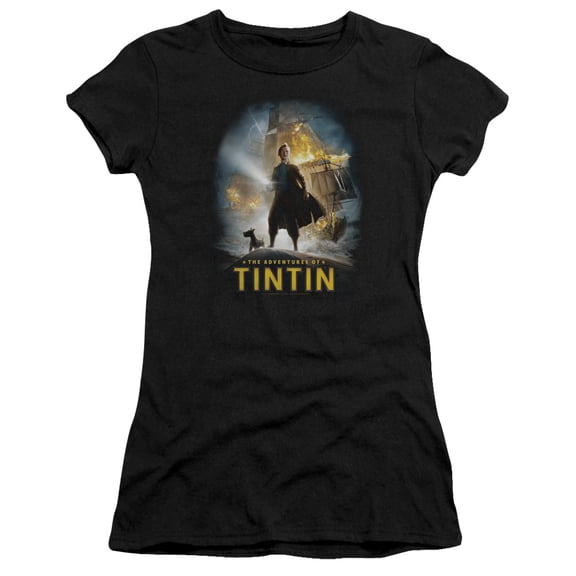 Tintin Poster Junior Women's T-Shirt Sheer Black