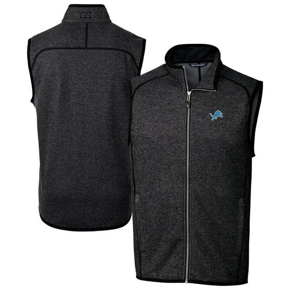Men's Cutter & Buck Heather Charcoal Detroit Lions Big & Tall Mainsail Sweater Knit Fleece Full-Zip Vest