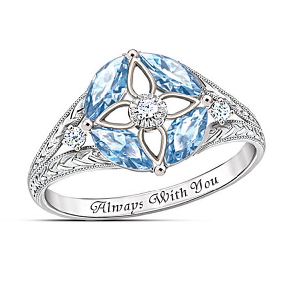 Women's Simple Blue Gem Hollow Four-Leaf Clover Ring
