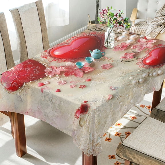YAZAOO Square Tablecloth Valentines Day Heart Printing Pattern Tableclothes