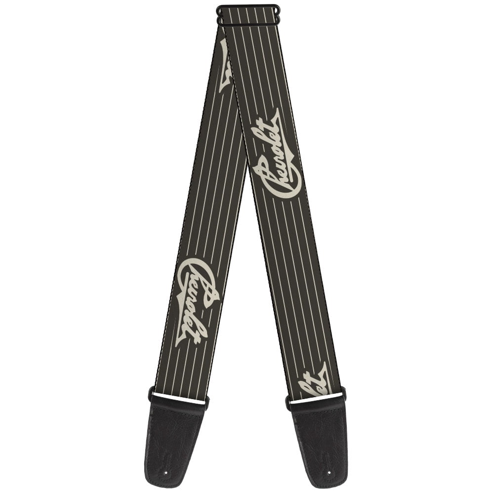 GM General Motors Guitar Strap, Chevrolet Heritage Script Stripe Charcoal Tan, 2 Inches Wide
