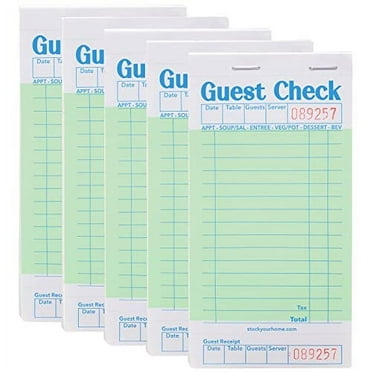 Stock Your Home Green Guest Check Books for Servers, 5 Pack