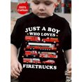 thumbnail image 1 of Cartoon Cool Fire Trucks 3D Print Boys Comfortable Versatile Short Sleeve T-Shirt Boys Tee Tops, 1 of 7