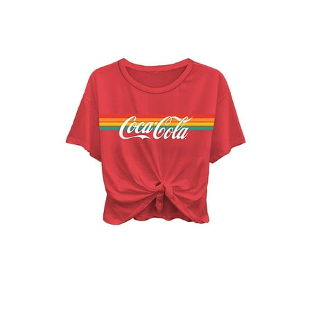 Ladies Coca Cola Fashion Shirt - Coke Classic Logo Tie Front Short Sleeve Tee (Red, Small)