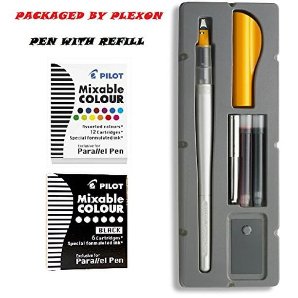 Pilot Parallel Pen 2-Color Calligraphy Pen Set with Black and Assorted  Colors Ink Refills, 2.4 mm Nib (90051)