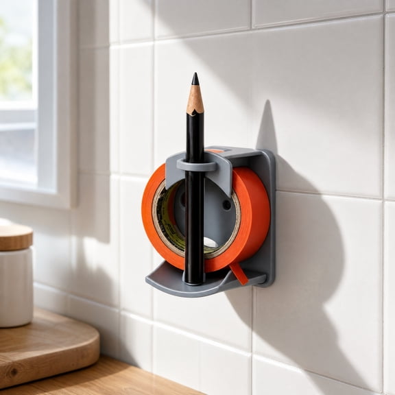 Wall Mounted Tape Dispenser Tape And Label System Wall Mount Tape Dispenser with Cutter and Pen Holder for Kitchen Organization