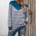 thumbnail image 2 of Mujeres Cuello Redondo Rayas Manga Larga Bloque De Color Jersey Tops Sudaderas Camisas Blusas para Oficina En Casa Verde M, 2 of 7