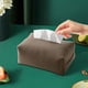 thumbnail image 5 of Funda de piel sintética para caja de pañuelos | Elegante organizador de papel de mesa para el hogar, la oficina y el coche | Blanco, gris o marrón, 5 of 6