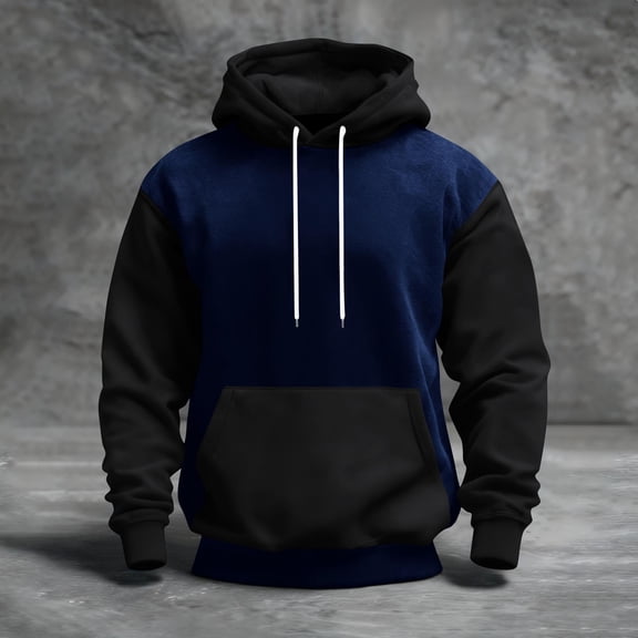 QHRMKOG Mens Hoodies Loose Fit Color Block Hooded Sweatshirts Casual Long Sleeve Drawstring Pullover Hoodie Fall Warm Tops with Pockets Black L