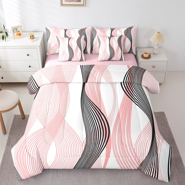 Erosebridal Ensembles de Literie à Rayures Futuristes Taille Simple, Ensembles de Couette Géométrie Abstraite avec Draps, Décoration de Mode Moderne, Réversible