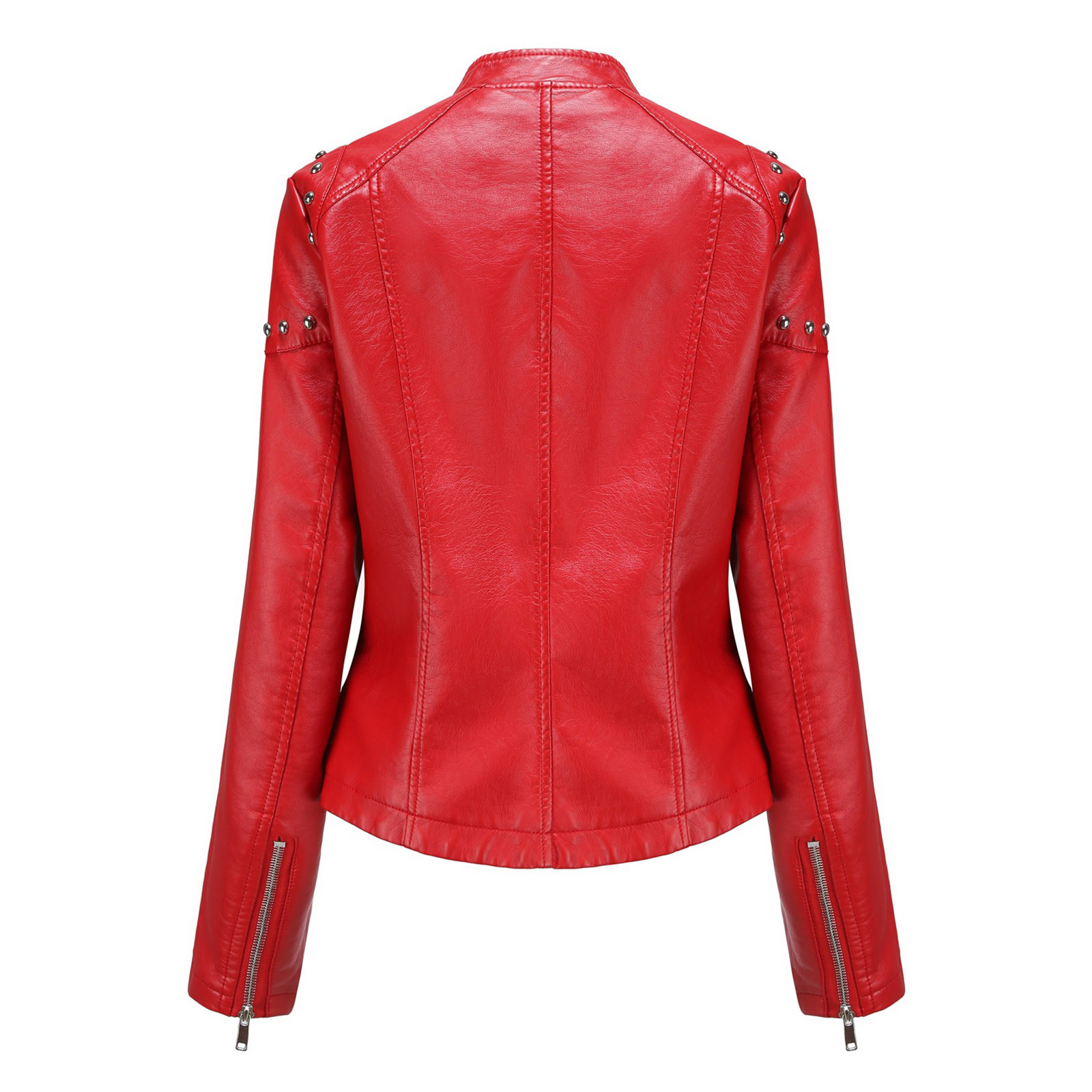 Odeerbi Jackets for Women 2024 Slim Leather Stand Collar Zip Motorcycle Suit Belt Coat Jacket Tops Black - image 4 of 5