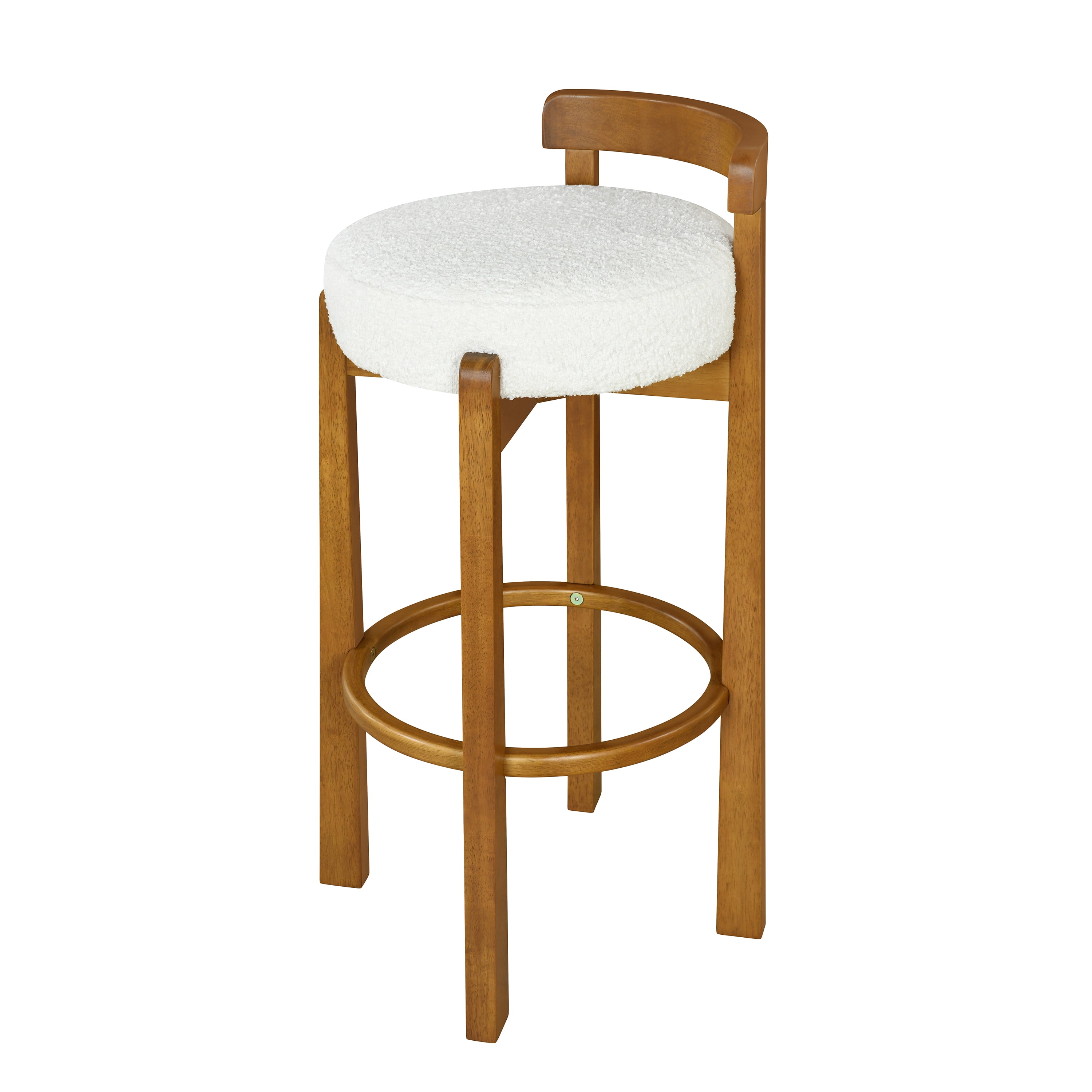 Noble House Elise Round Seat Bar Stool Set of 2,Ivory Upholstered Cushion,Walnut + White