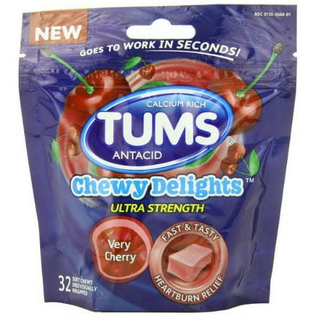 5 Pack - Tums Chewy Delights Antacid Soft Chews, Very Cherry, 32 Each