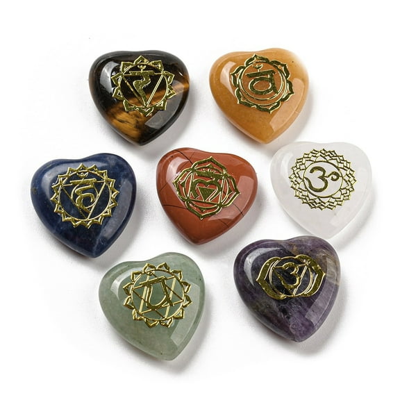 2 set 7 Chakra Natural Gemstone Beads sets No Hole/Undrilled Therapy Healing Stones for Reiki Balancing Heart 19.5~20.5x19.5~20x6.5~7.5mm 7pcs/set