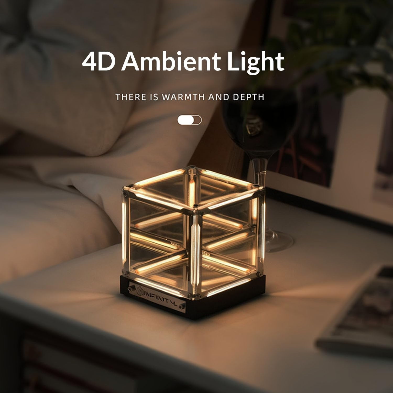 4D Infinite Space Abyss Lamp - Touch Dimming LED Hyper Cube, Rechargeable Wireless Night Light for Gaming Setup & Futuristic Room Décor (Blue, Stepless Dimming,1pics,X)