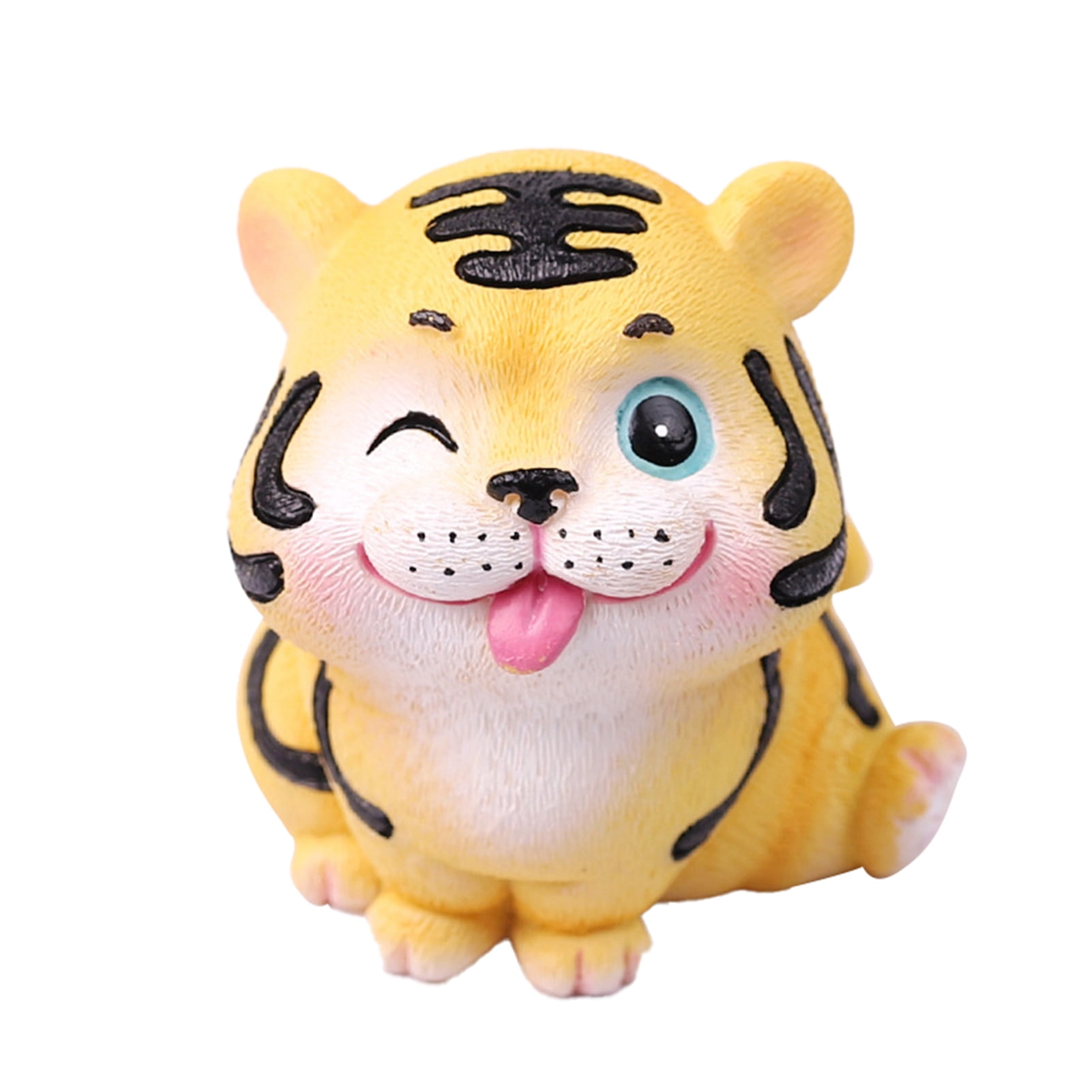 LEZHAN Cartoon Tiger Animal Shape Funny Expression Small Size Cute Posture  Tiger Small Statue for Car 