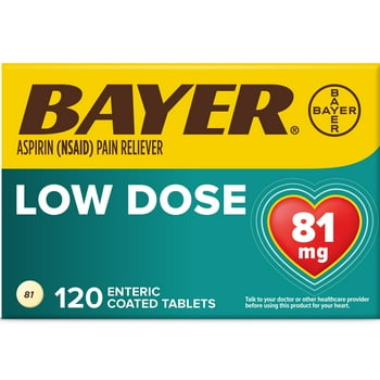 Aspirin Regimen Bayer Low Dose Pain Reliever Enteric Coated s, 81mg, 120 Ct