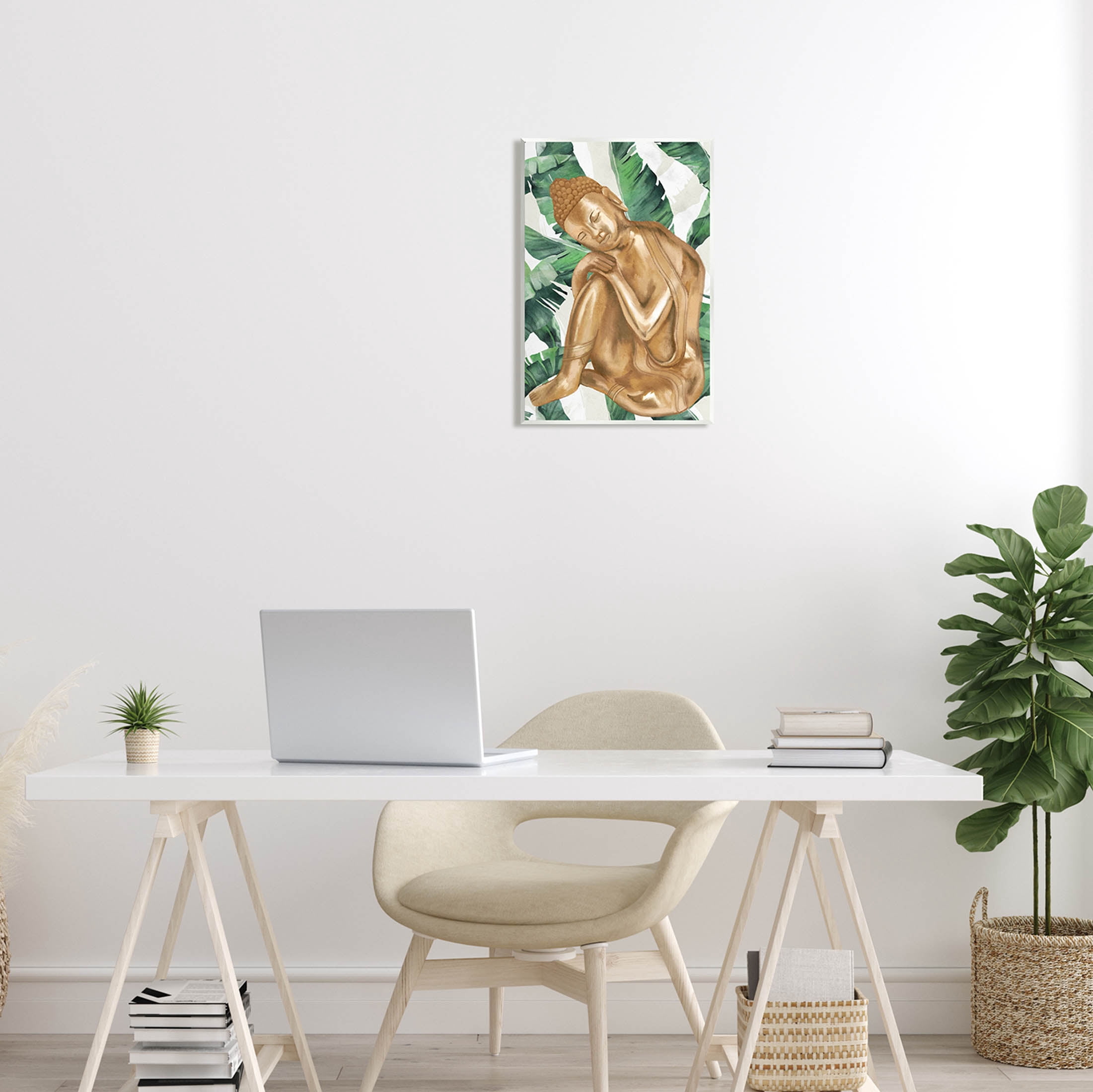 Stupell Industries Tropical Leaves Pattern Buddha Graphic Art Unframed Art Print Wall Art, Design by Lil' Rue