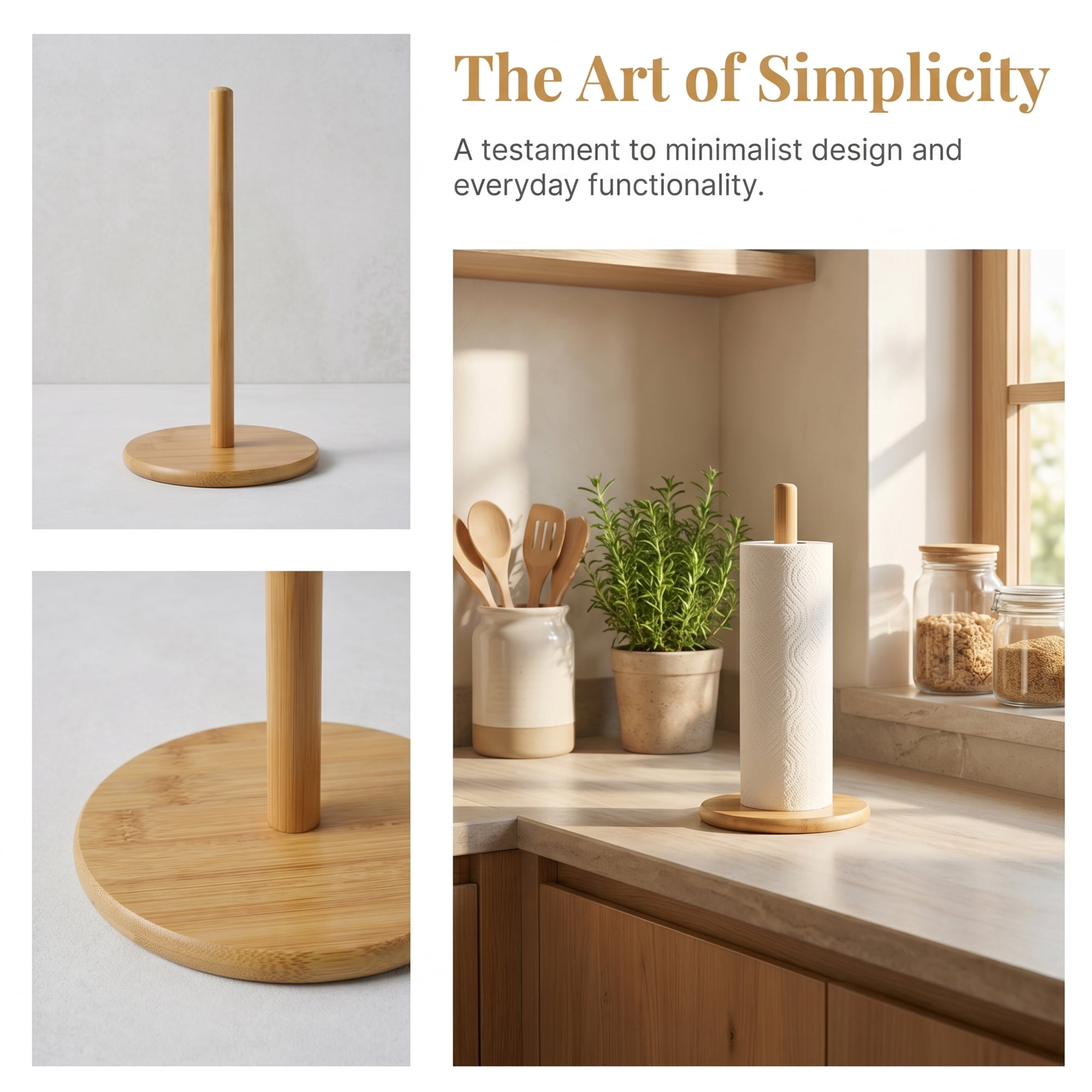 Unique Bargains Paper Towel Holder Countertop Durable Base Wood Natural G 11x4.9inch