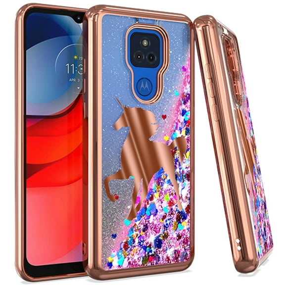 For Motorola Moto G Play XT2093DL 2021 Liquid Glitter Cover Cell Phone Case - Unicorn