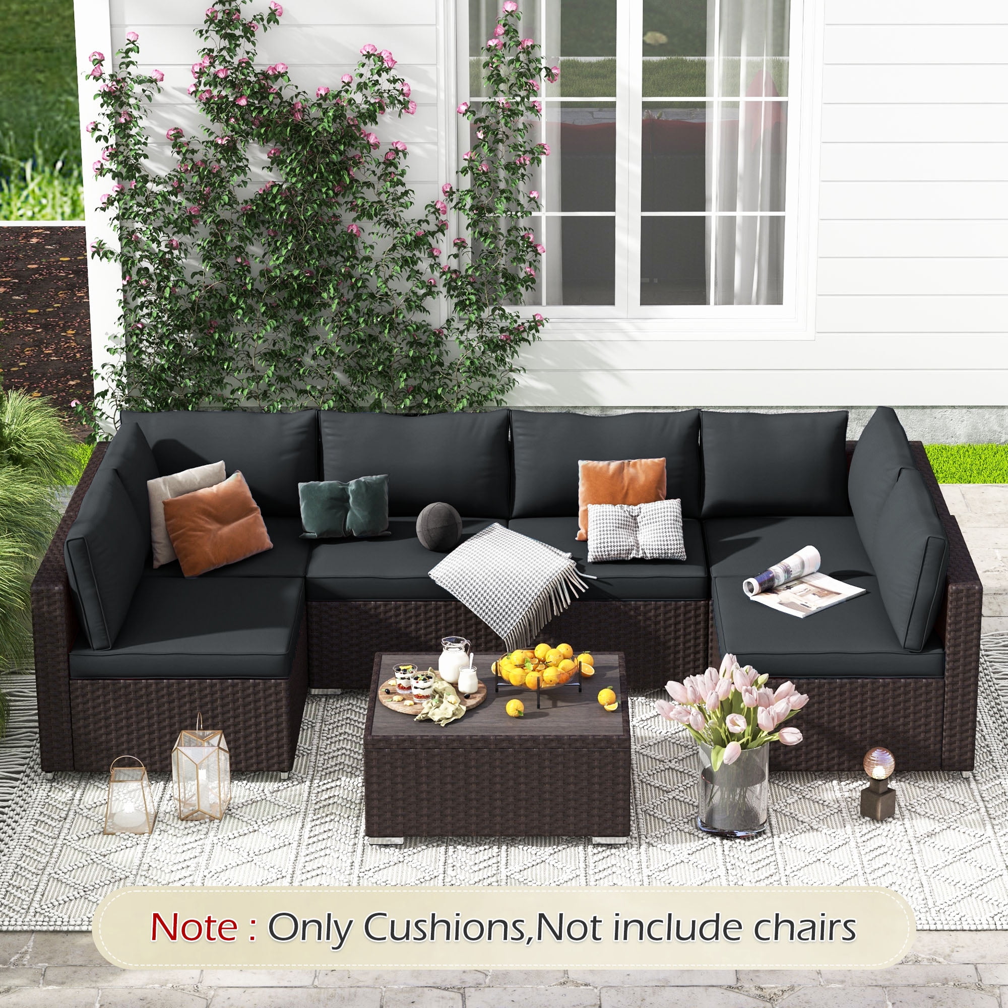 HOMREST 25.4 in x 25.4 in Outdoor Replacement Cushions,14-Count Black