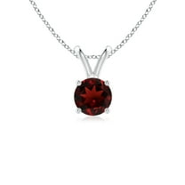 ANGARA Natural V-Bale Round Garnet Solitaire Pendant in 925 Sterling Silver for Women (Size-5mm) | January Birthstone, Birthday, Anniversary, Jewelry Gift for Women | Natural Garnet Necklace
