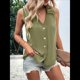 thumbnail image 4 of Blusa Tipo Túnica Informal con Cuello en V y Botones, Sin Mangas, para Mujer Verde XXXL, 4 of 7