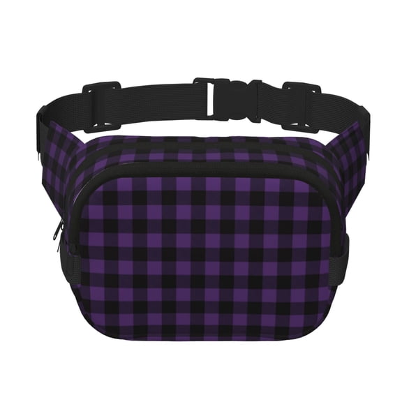 Easygdp Purple Black Plaid Fanny Packs for Women Men, Belt Bag, Fashion Crossbody Bags, for Workout/Running/Hiking