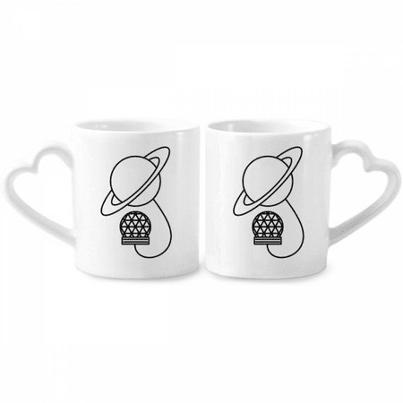 

Link Rope Crystal Ball Planet Couple Porcelain Mug Set Cerac Lover Cup Heart Handle