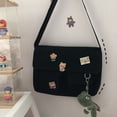 thumbnail image 2 of Women Simple Crossbody Bags Cute Casual Satchel Ladies Shoulder Bag Pouch Girls Canvas Cross School Bags Purse Black Badge Bear 33x27x7cm, 2 of 6