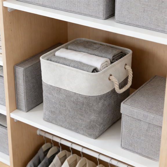 HaoXun Linen Storage Basket Foldable Fabric Bin with Handles 12x12x12 Inches for Home Organization Shelves Closets