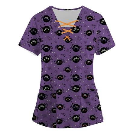 

EKOUSN V-Neck Womens Scrubs Top Workwear Originals with Rib-Knit Back Panels(Purple S)