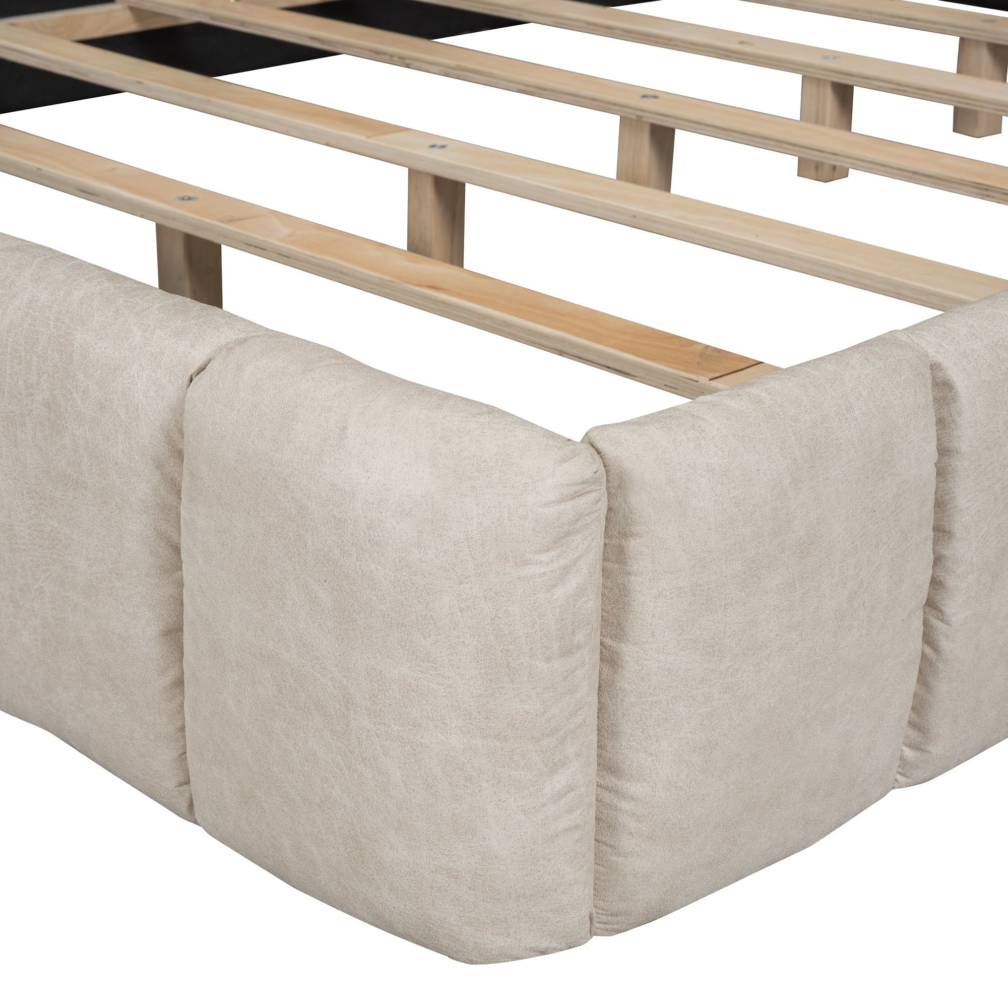 Euroco Upholstered Queen Size Platform Bed for Kids and Adults, Beige