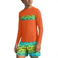 thumbnail image 2 of Bathing Suits for Teens Rash Guard Swimsuits Set for Boys Hawaiian Print Long Sleeve Swim Shirt with Swim Trunks Vacation Modest Two Piece Swim Set for 3-14Years, 2 of 7