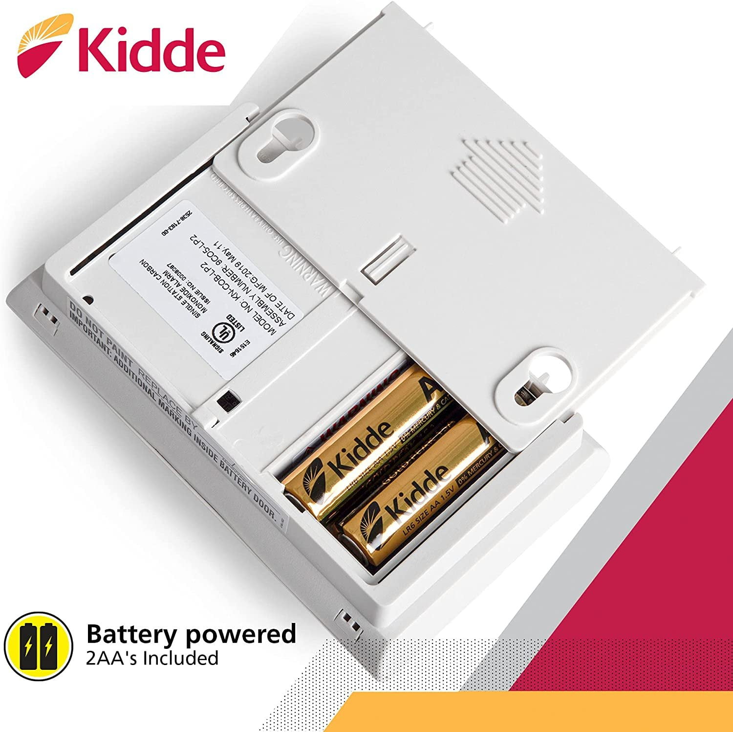 Kidde Carbon Monoxide Detector, Battery Powered with LED Lights, 9CO5LP2, KIDDE