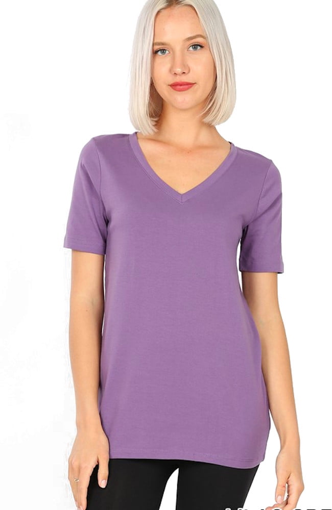 light purple v neck t shirt women's
