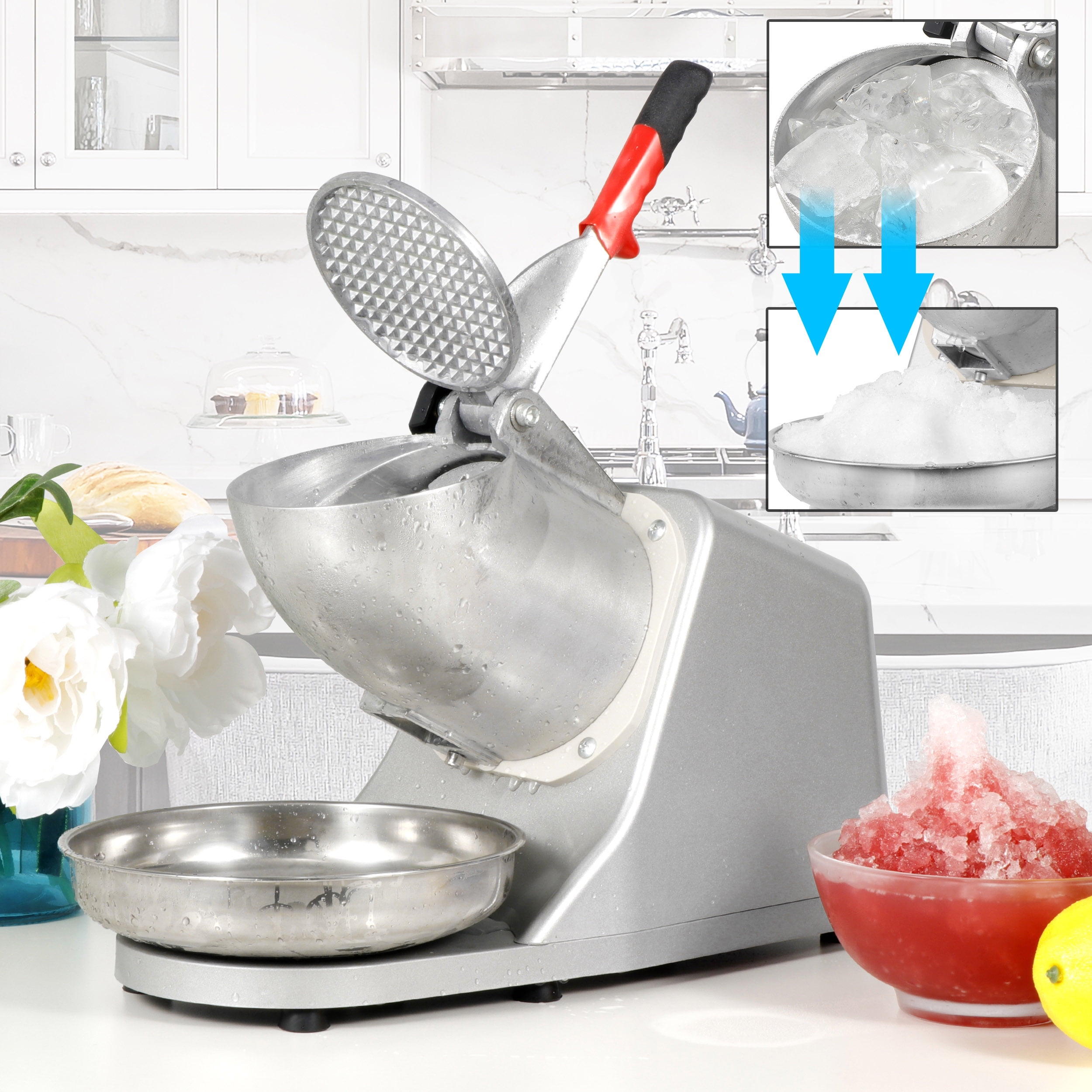 300W Removable Stainless Steel Blade Shaved Ice Snow Cone Maker 143lbs/hr for Home and Commercial Use Silver Holyfly Electric Ice Shaver Electric Ice Crushers