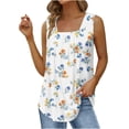 thumbnail image 5 of Wycnly Tank Tops for Women Trendy Pleated Swing Breathable Comfy Tunic Tank Tops Summer Flowers Print Square Neck Sleeveless Shirts Fashion Blouses Light Blue XXL, 5 of 5