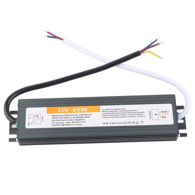 Fuente de alimentación para controlador de LED con interruptor ultrafino impermeable de 80 W con cable, CA 110-250 V, 50/60 Hz
